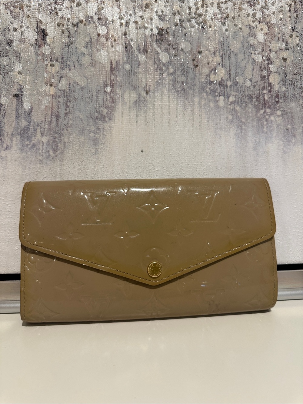 Louis Vuitton Taupe Vernis Patent Envelope Wallet